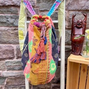 🆕🆕🆕✨VINTAGE KANTHA SARI BOHO HIPPIE BACKPACK